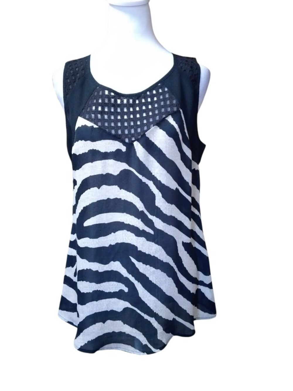 Cabi  Black Tan Tivoli  Zebra Print Sleeveless Blouse Tank Top Women's Small